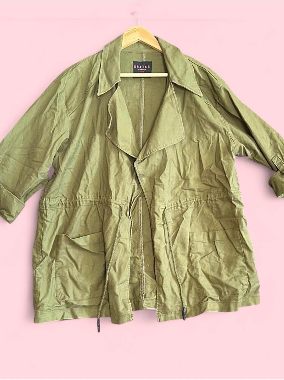 Oversized Olive Utility Jacket with Drawstring Waist